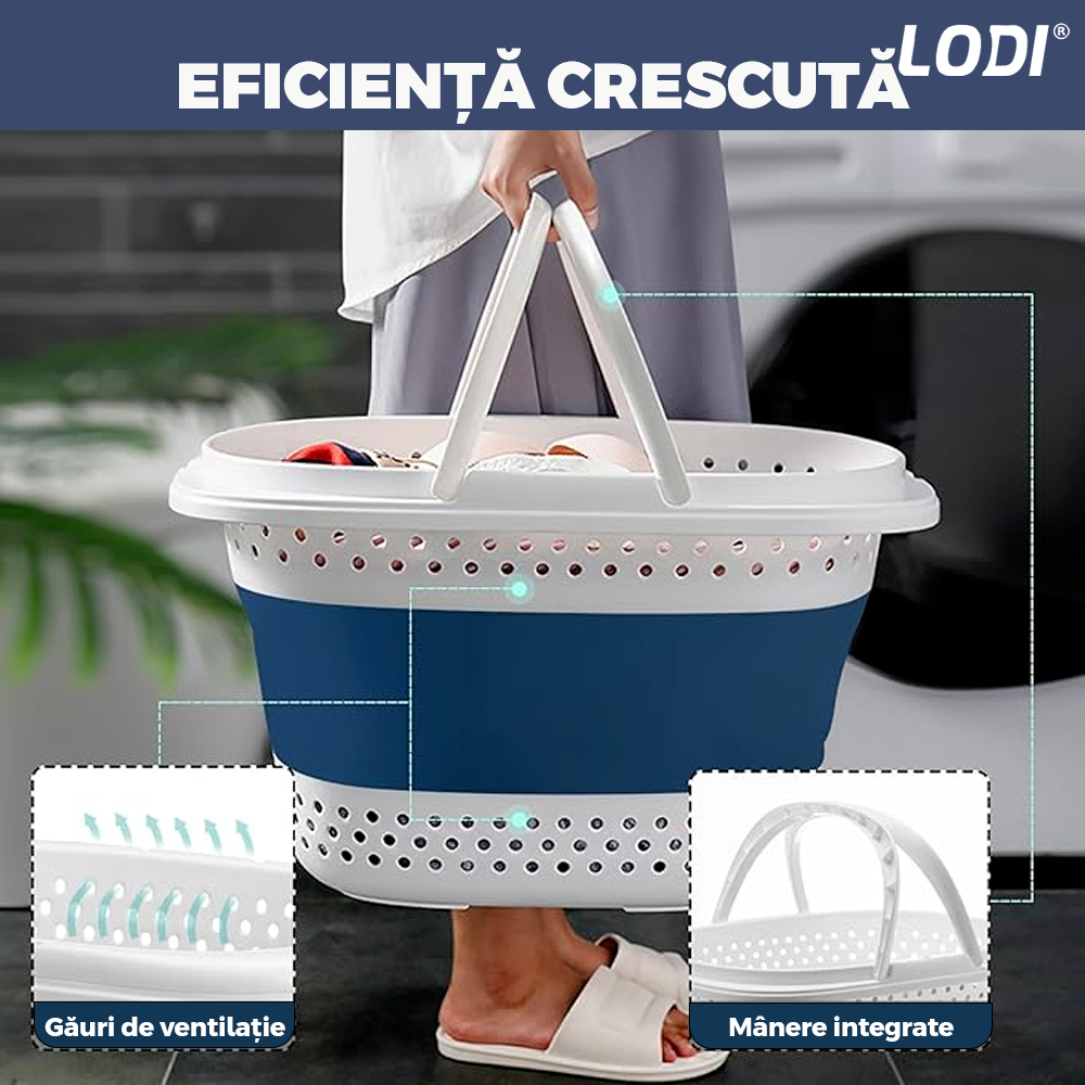 Cos de Rufe Pliabil Mic cu Manere Lodi942, organizare si depozitare, multifunctional, compact, 30 litri, 42 x 32 x 28 cm, albastru