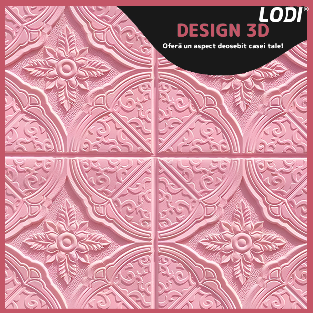 Set 10x Tapet 3D Lodi799, suprafata acoperire 4.9 mp, autoadeziv, Model Floral Diamant, perete/tavan, waterproof, usor de montat, design modern, 70x70 cm, roz