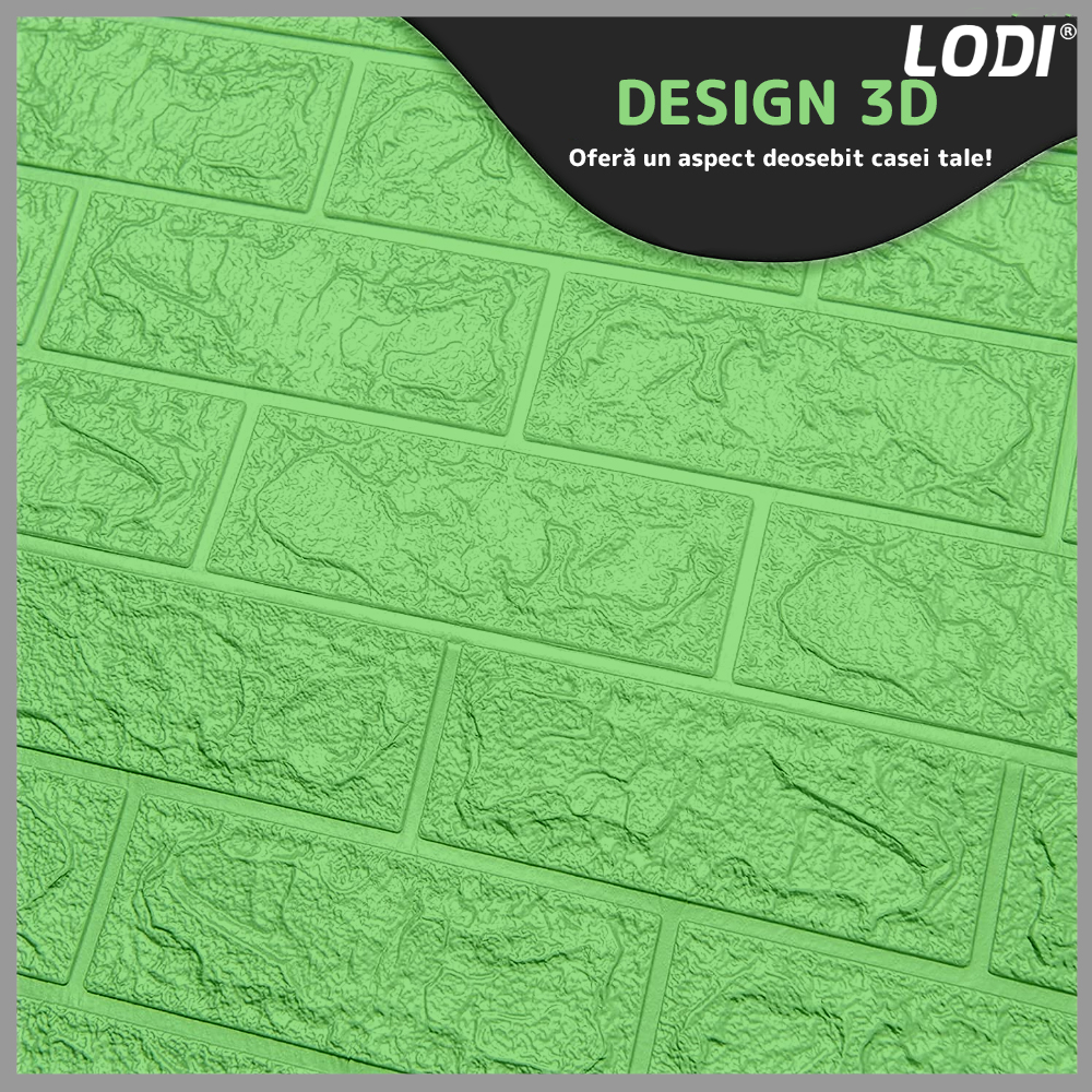 Set Tapet Caramida 3D Lodi54, suprafata acoperire 5.3 mp, autoadeziv, waterproof, usor de montat, design modern, 70x77 cm, verde