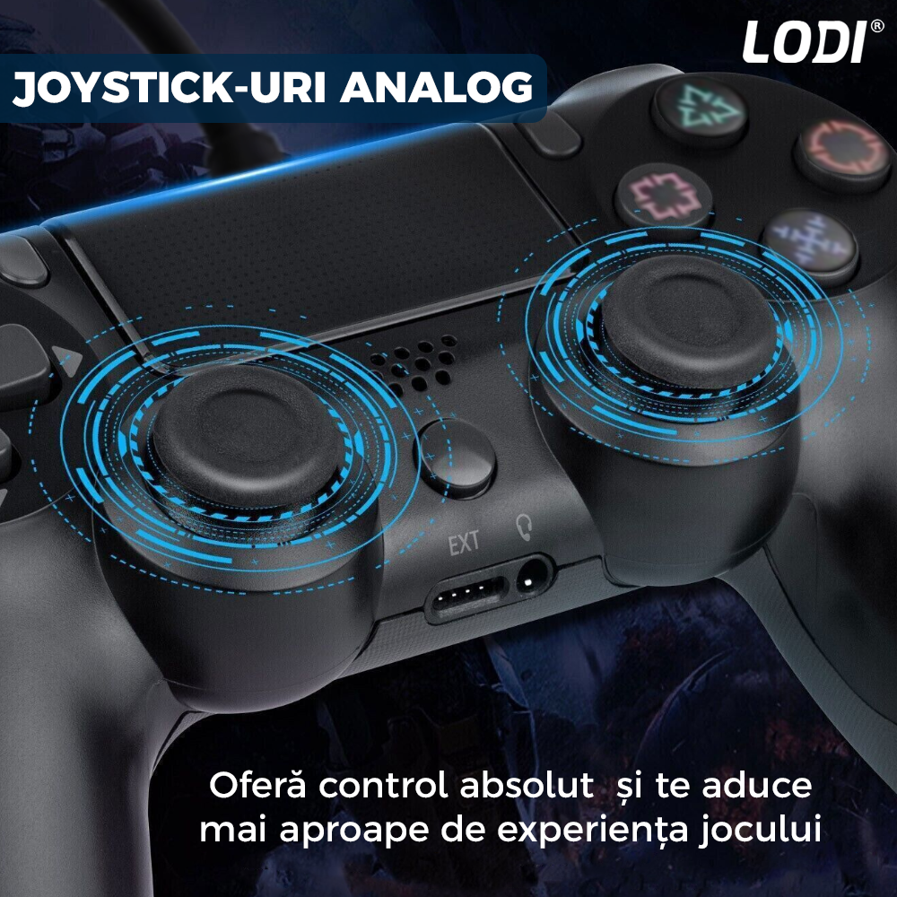 Controller cu Fir DoubleShock Lodi541, compatibil cu PS4, joystick-uri analog, vibratie dubla, negru