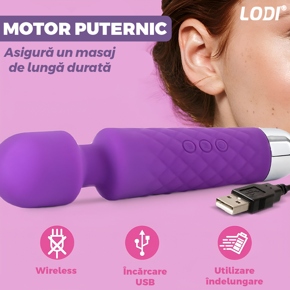 Vibrator Lodi1169, 20 Moduri de Vibratii, waterproof, alimentare USB, portabil, elimina durerile musculare, mov