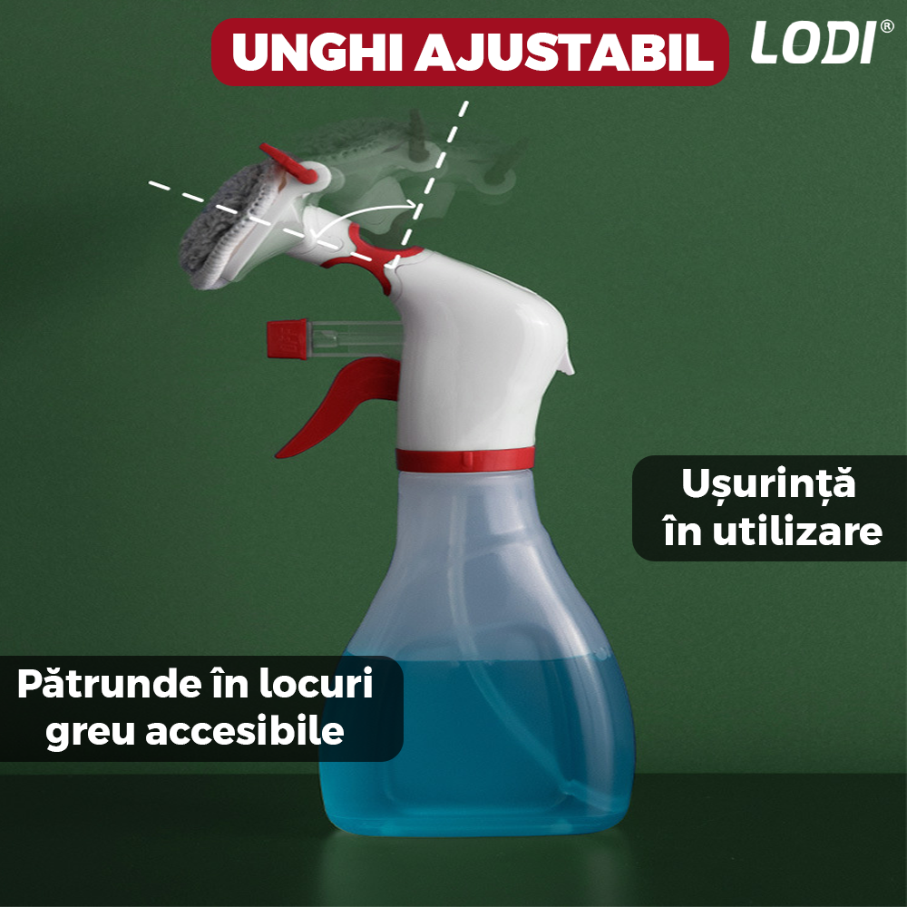 Stergator de Geamuri Multifunctional tip Sticla Lodi707, laveta detasabila, racleta pentru curatare si lustruire, sticla de spray incorporata, rosu