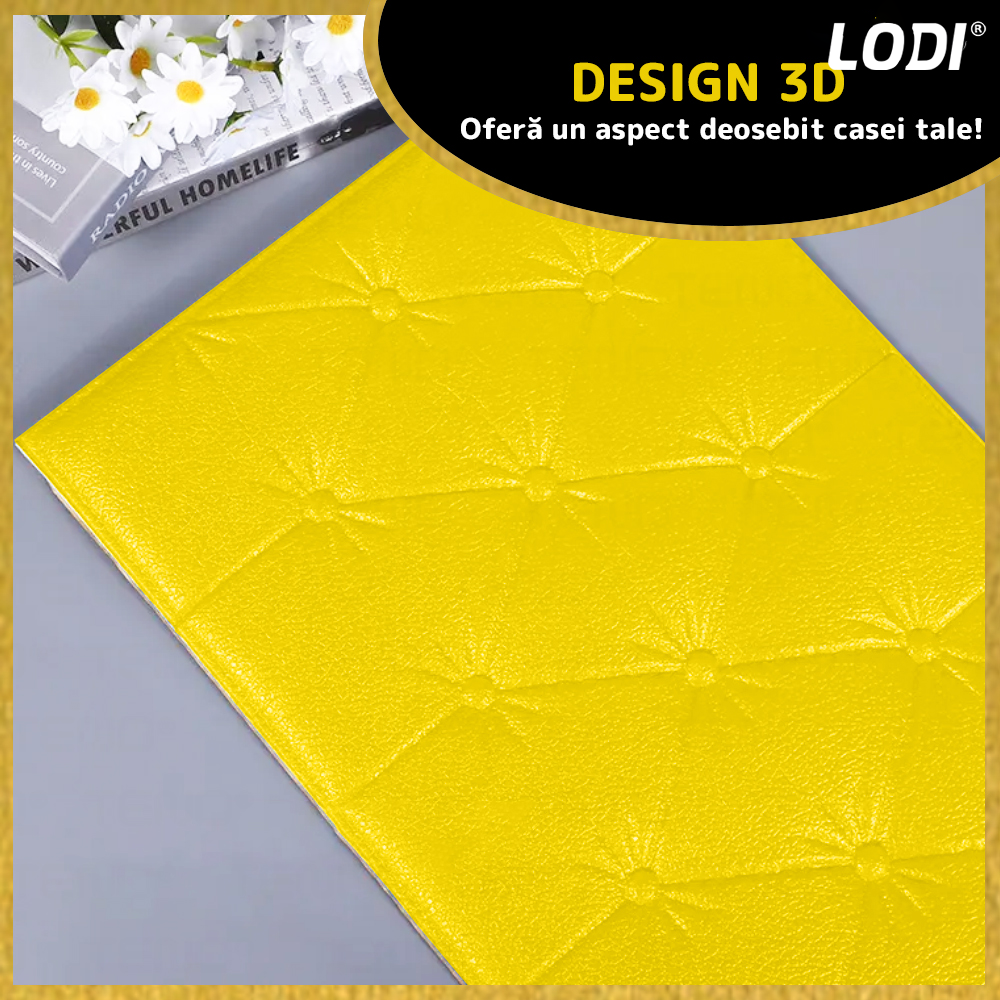 Set Tapet 3D Lodi389, suprafata acoperire 2.45 mp, autoadeziv, waterproof, design modern, usor de montat, 70x35cm, galben