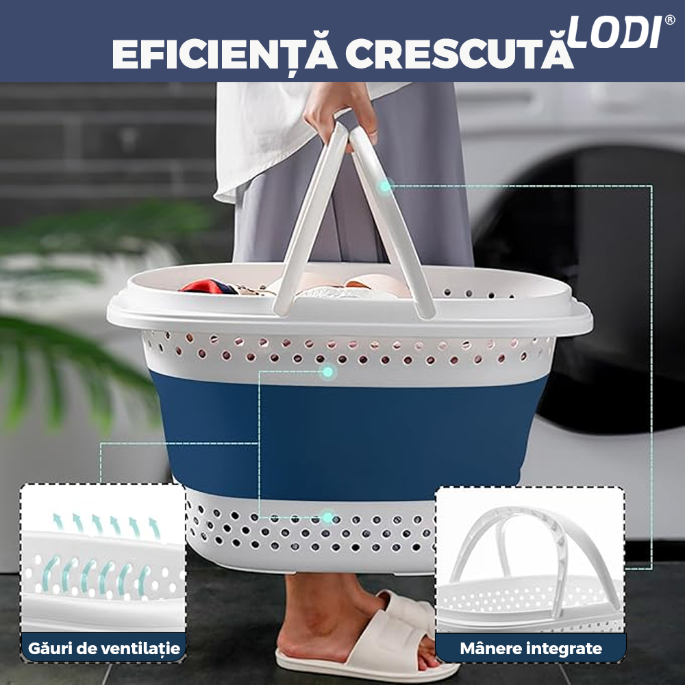 Cos de Rufe Pliabil cu Manere Lodi667, organizare si depozitare, multifunctional, compact, 42 litri, 50 x 38 x 29 cm, albastru