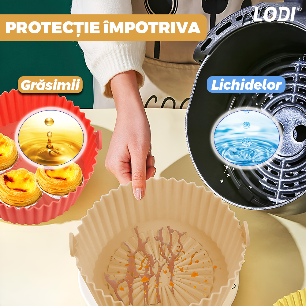 Tava de Copt Rotunda Lodi1308, pentru friteuza/cuptor/microunde, antiaderenta, rezistenta la temperaturi inalte, 21 x 17 cm,bej