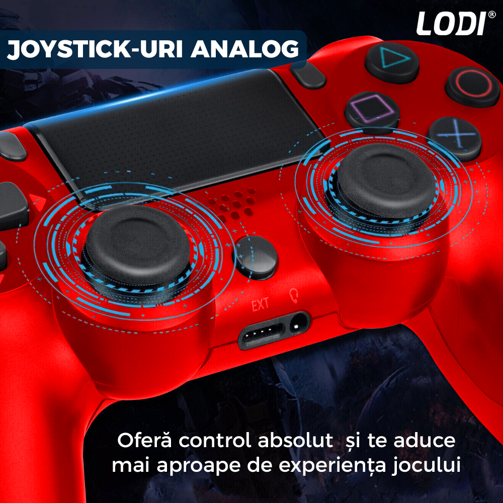 Controller Wireless DoubleShock Lodi1196, compatibil cu PS4, joystick-uri analog, vibratie dubla, baterie performanta, rosu