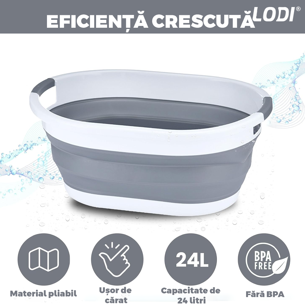 Cos de Rufe Pliabil Lodi676, organizare si depozitare, multiafunctional, compact, 24 litri, 53 x 38 x 24 cm, gri