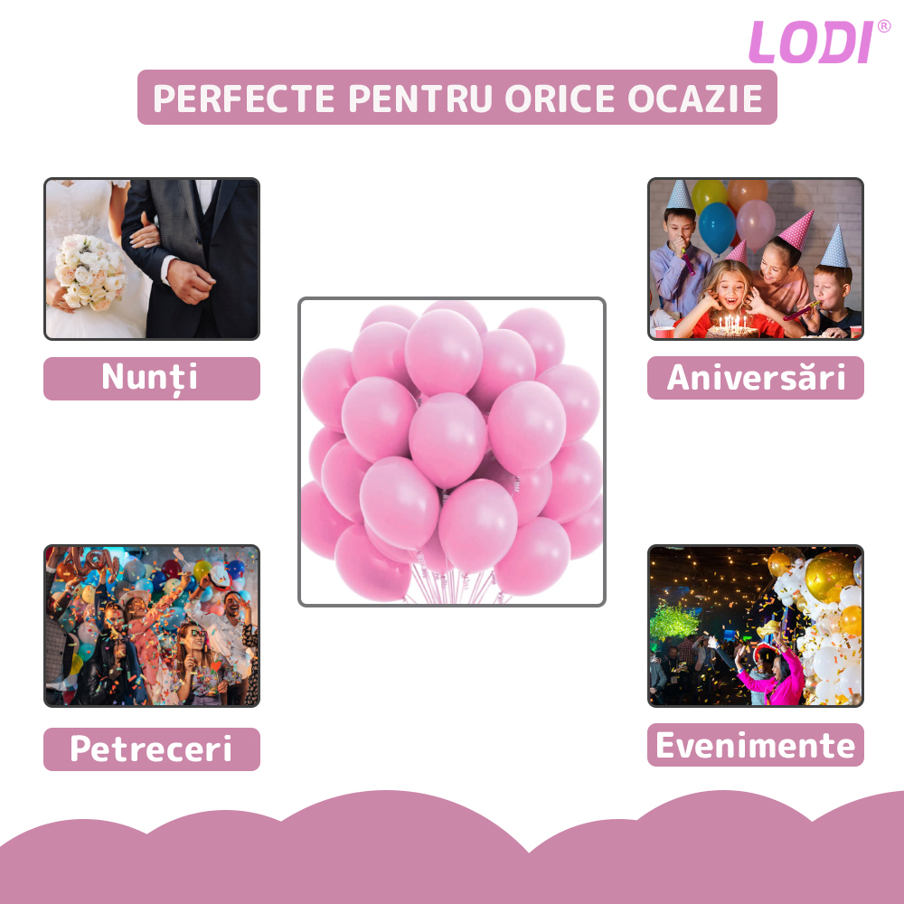 Set 100 Baloane Lodi253, pentru Petreceri/Aniversari/Evenimente, o singura dimensiune, latex, roz