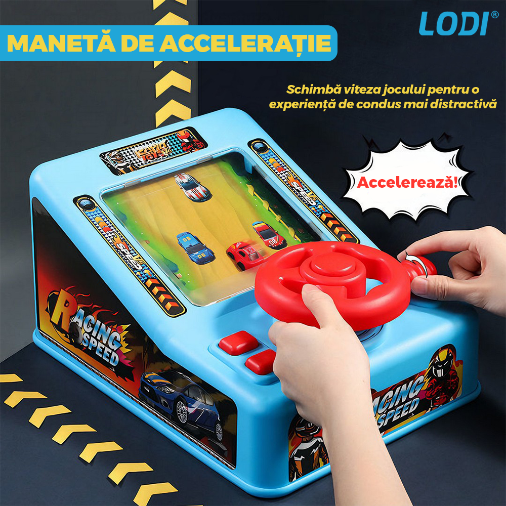 Simulator Auto Curse de Masini Lodi1065, joc interactiv de condus, functii diverse, buton de muzica, sirena, claxon, acceleratie, albastru