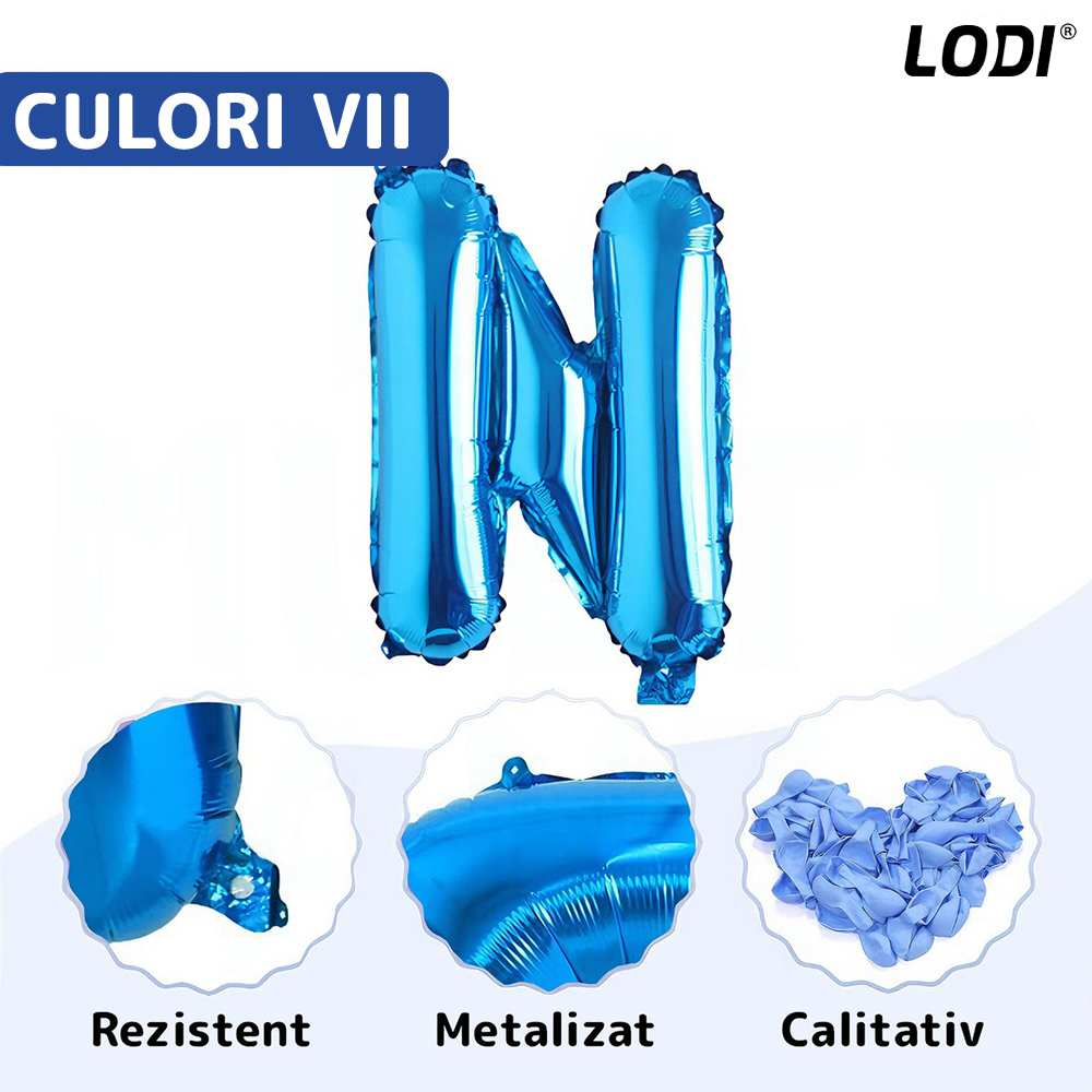 Set 10 Baloane Lodi1044, Litere, pentru Petreceri/Aniversari/Evenimente,, model LA MULTI ANI, albastru