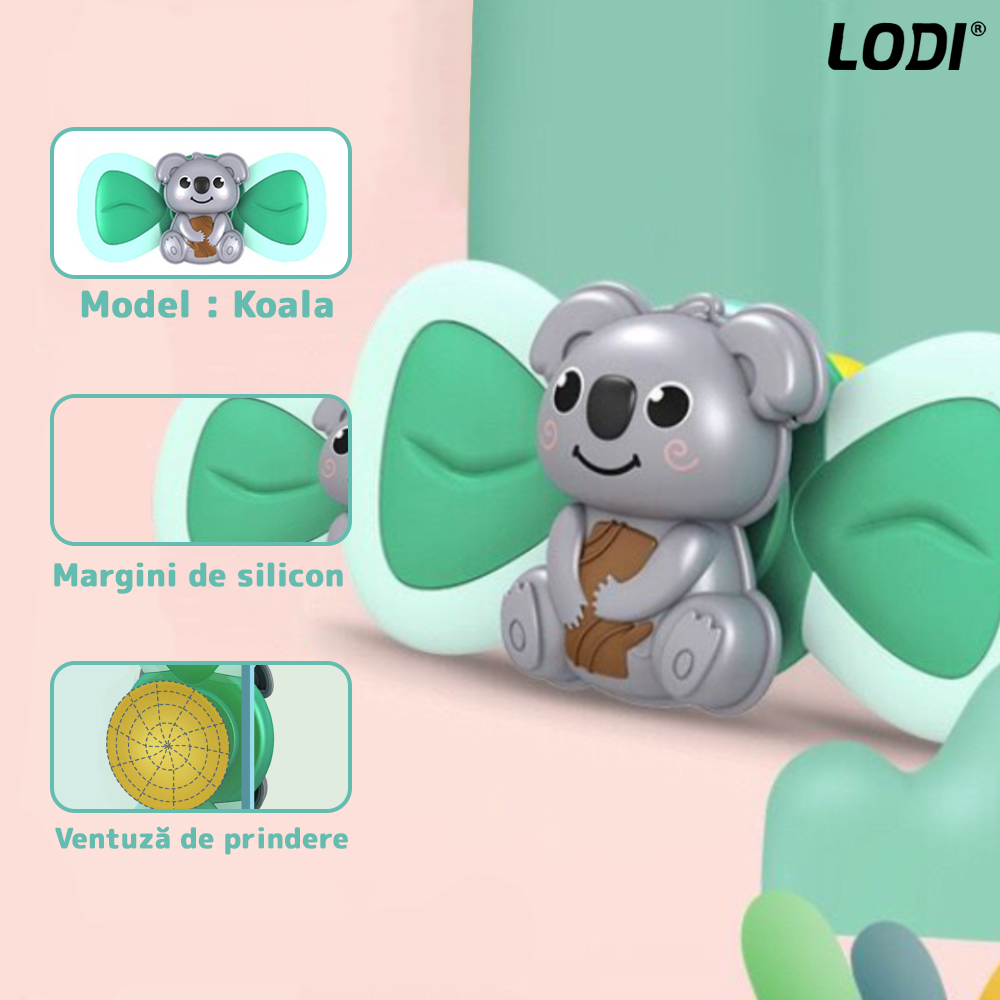 Jucarie Interactiva Fidget Spinner Lodi6, forma Koala, margini de silicon, 2 laturi, ventuza de prindere, 1-3 ani, verde