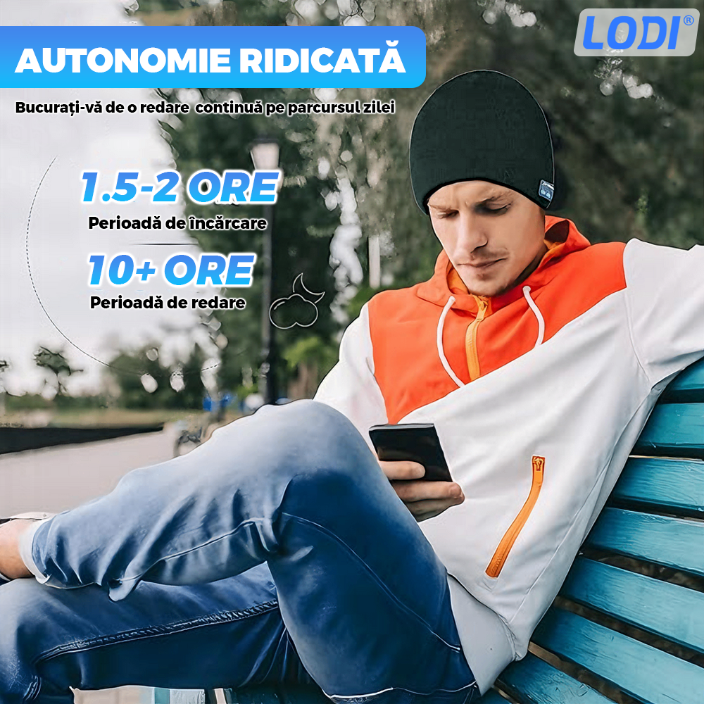 Caciula Bluetooth Unisex Lodi1493, hands-free, microfon, difuzoare stereo incorporate, sistem audio detasabil, curatare usoara, comoda, pentru alergare/drumetii, gri inchis
