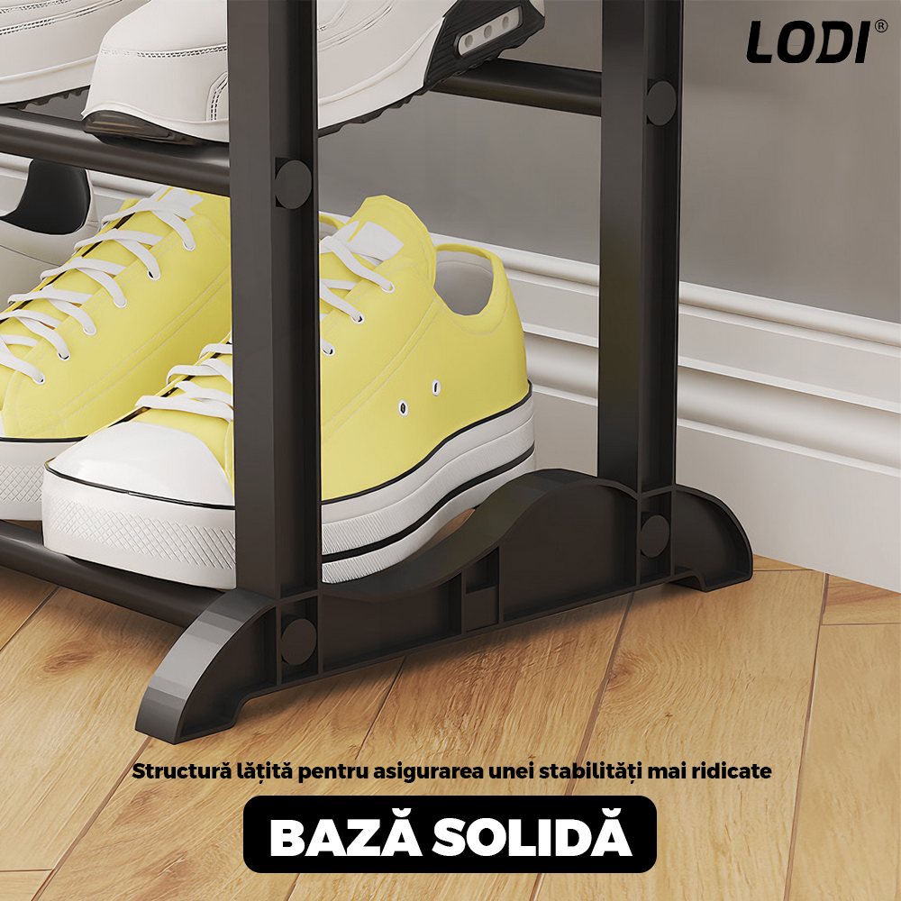 Pantofar tip Raft Lodi1126, pentru incaltaminte, 10 niveluri, capacitate mare, structura stabila, tevi din metal, 100 x 60 cm, negru