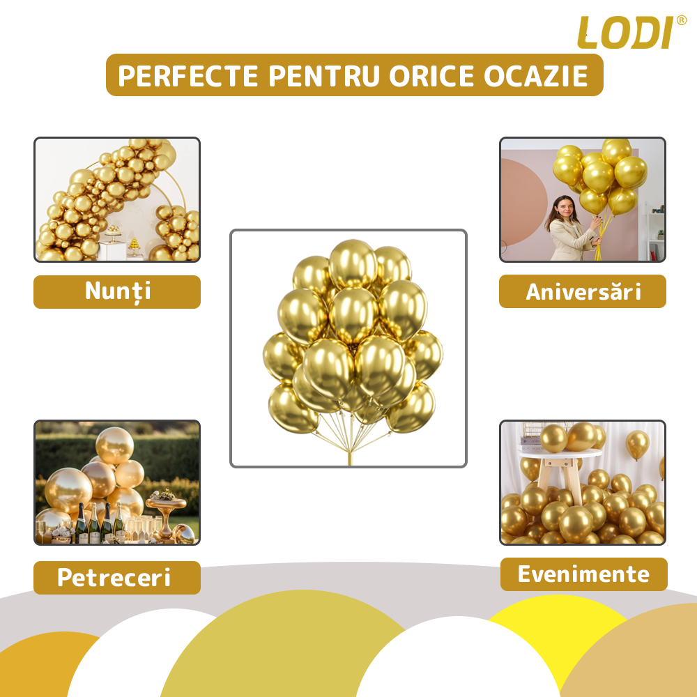 Set 50 Baloane Lodi721, pentru Petreceri/Aniversari/Evenimente, o singura dimensiune, latex, gold