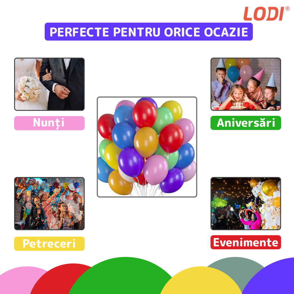 Set 100 Baloane Lodi255, pentru Petreceri/Aniversari/Evenimente, o singura dimensiune, latex, multicolor