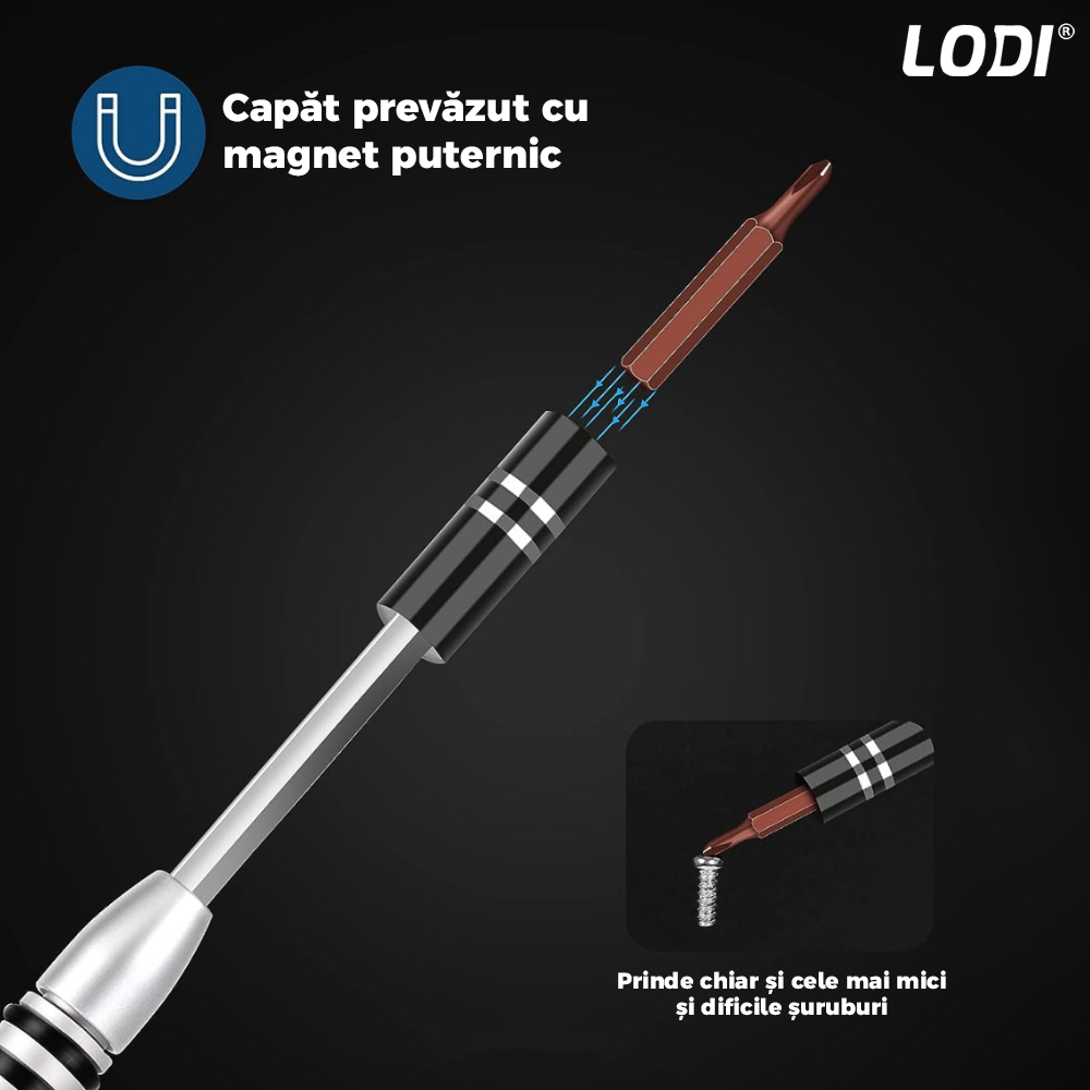 Set Trusa Surubelnite de Precizie 60 in 1 Lodi120, pentru Macbook, iMac, iPhone, electronice, telefon, PC, otel S2, varf magnetic, negru