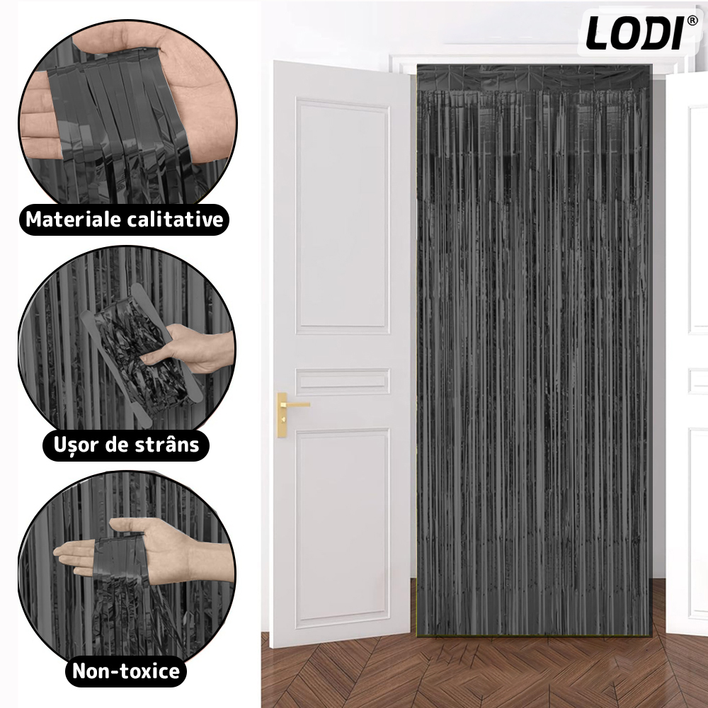 Set 2 bucati Perdea Decorativa Lodi325, din folie negru metalizat, pentru petreceri aniversare