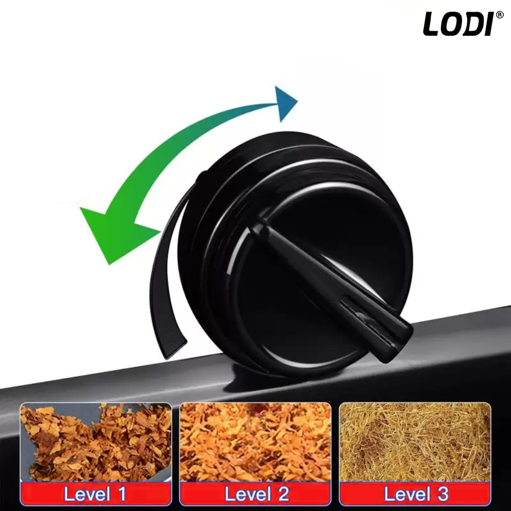 Aparat Electric de Facut Tigari Lodi271, 3 niveluri de maruntire, injector de tutun, dimensiune standard, ergonomic, accesorii incluse, rosu/negru