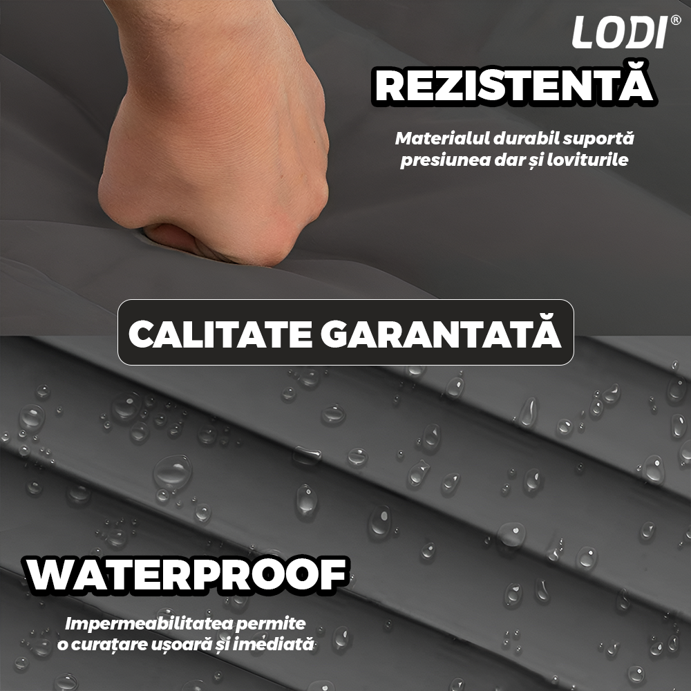 Saltea Auto Gonflabila 2 in 1 Lodi1237, scaun spate si travel bed, materiale calitative, pluristratificata, saculet de depozitare, pompa pentru umflare inclusa, 138 x 85 cm, negru