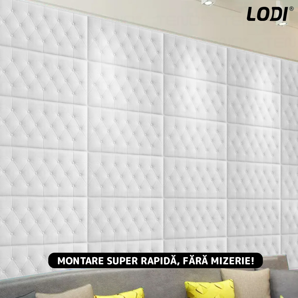 Set Tapet 3D Lodi385, suprafata acoperire 2.45 mp, autoadeziv, waterproof, design modern, usor de montat, 70x35cm, alb