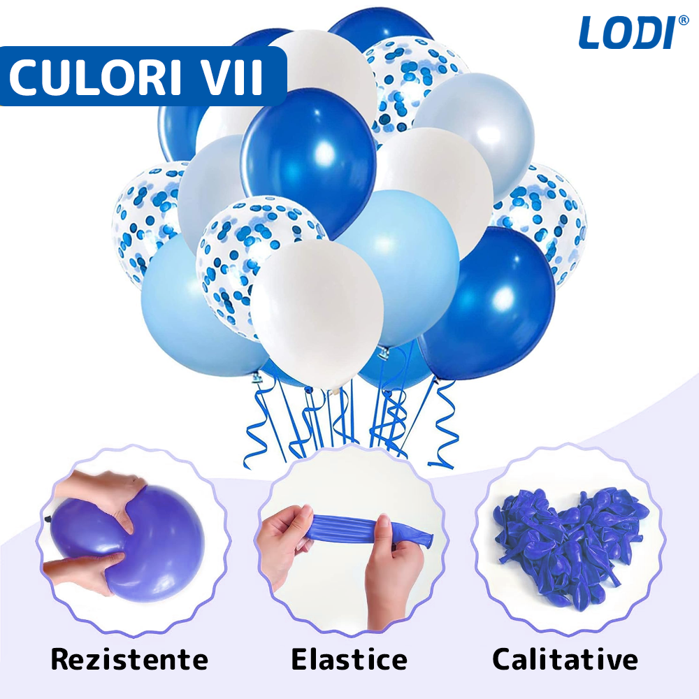 Set 12 Baloane Lodi1445, Cifra 1, pentru Petreceri/Aniversari/Evenimente, Stea/Rotunde/Confetti, 3 culori, latex, albastru