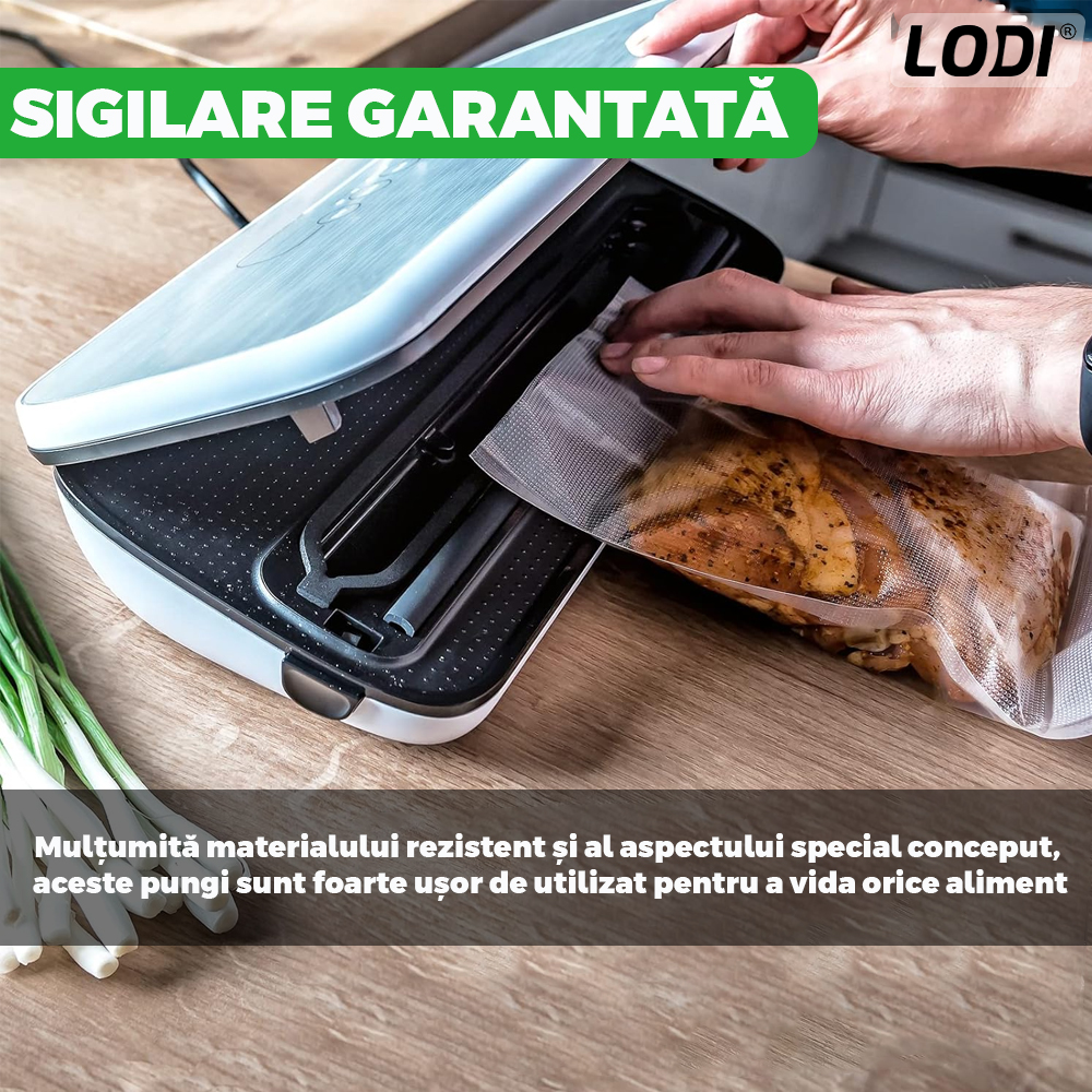 Set de Role Folii pentru Vidat Universale Lodi, 5m x 22cm, compatibile cu orice aparat de vidat, gofrate, reutilizabile, rezistente la caldura, transparente
