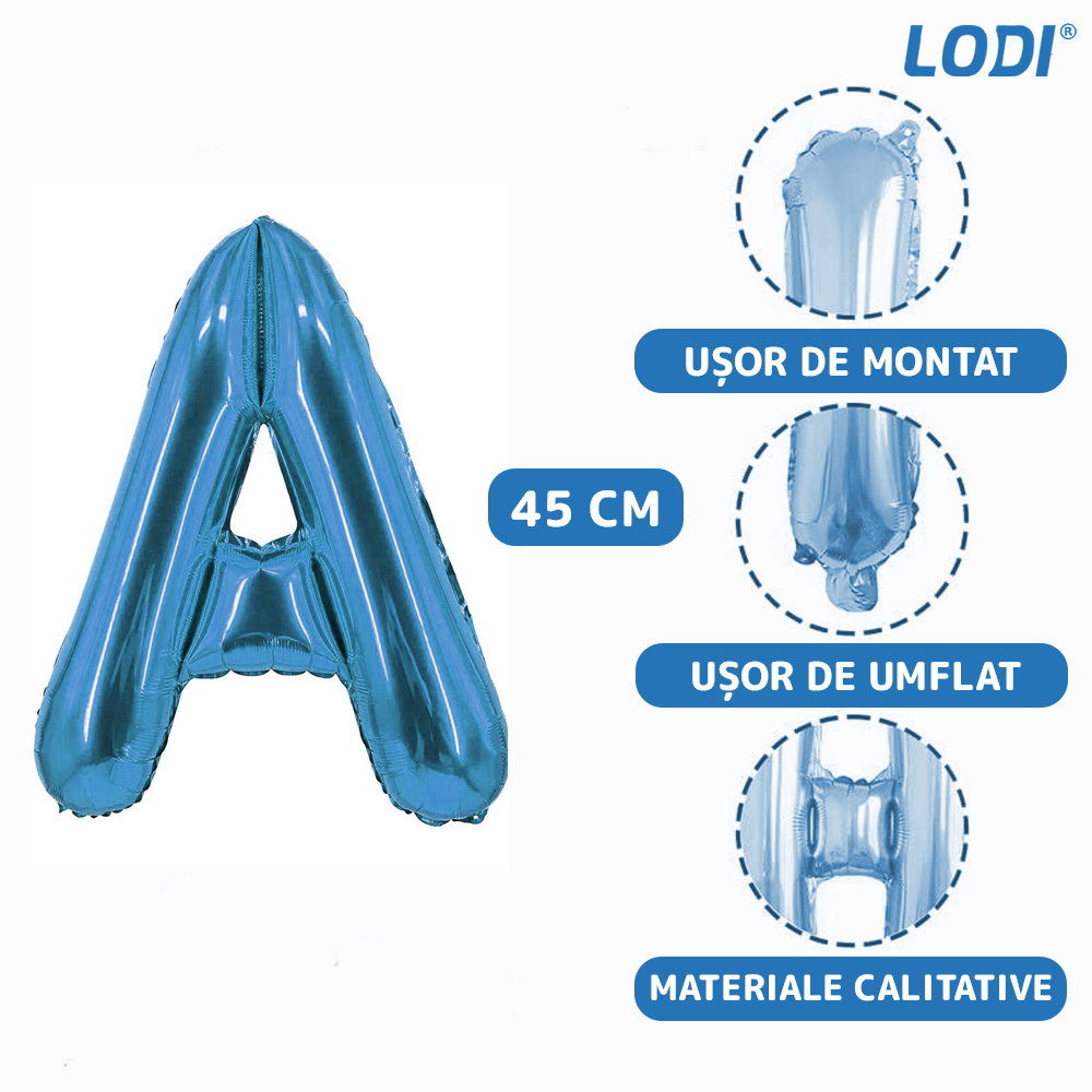 Set 12 Baloane Lodi1286, Litere, pentru Petreceri/Aniversari/Evenimente, o singura dimensiune, o culoare, metalizate, folie, model BINE ATI VENIT albastru, 45 cm