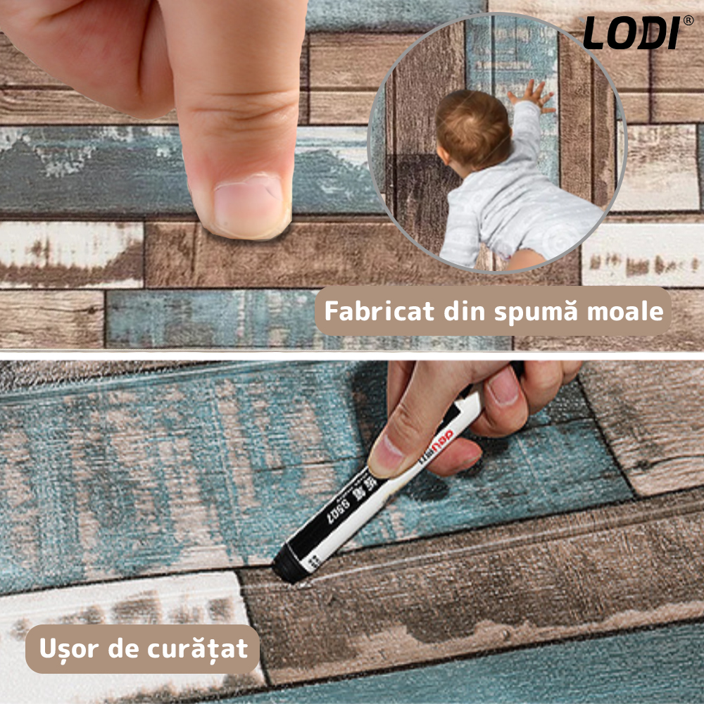 Set Tapet Panou 3D Lodi99, Model Lemn, suprafata acoperire 4.9 mp, autoadeziv, waterproof, usor de montat, design modern, 70x70 cm, multicolor