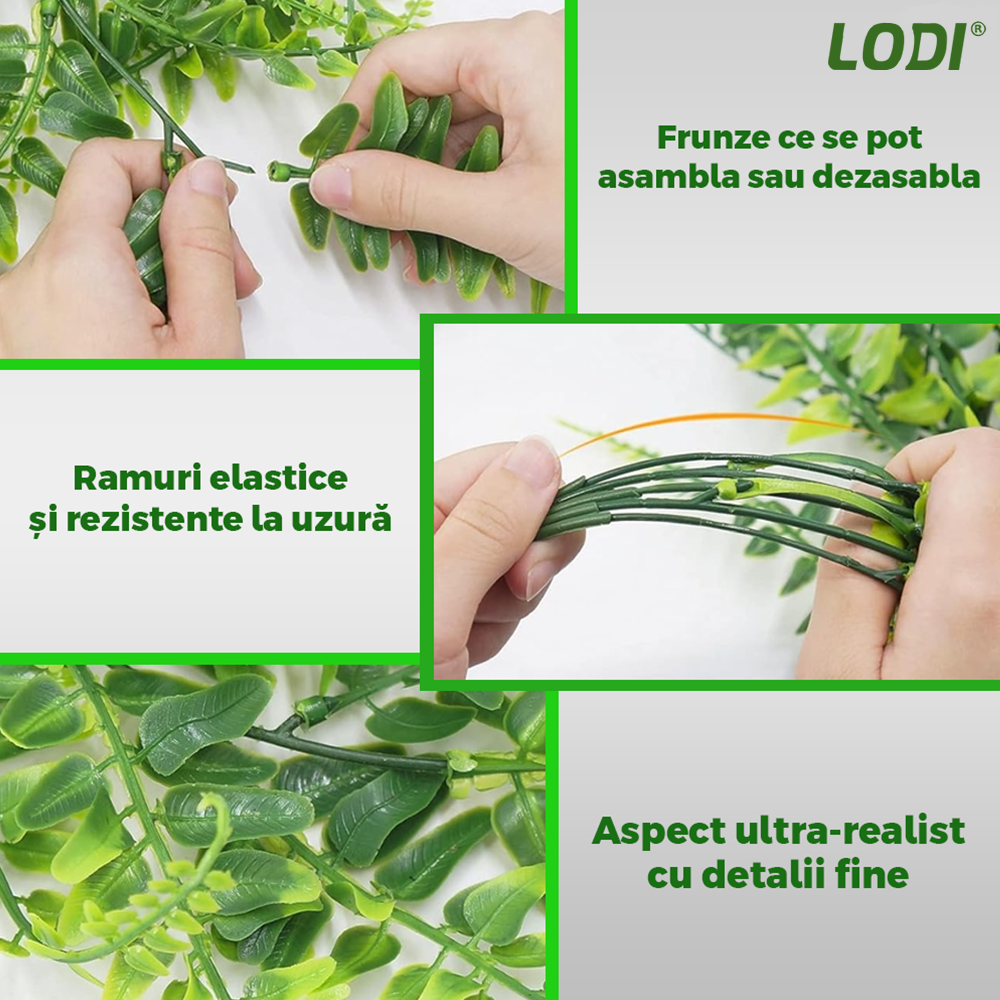 Set 2 Plante Artificiale Tip Iedera Lodi1128, ramuri agatatoare, aspect natural, rezistente la conditii meteo, frunze detasabile, interior/exterior, 85 cm, verde