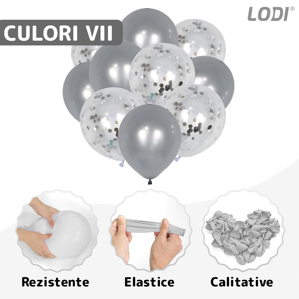 Set 10 Baloane Lodi770, Confeti, pentru Petreceri/Aniversari/Evenimente, o singura dimensiune, 2 culori, latex, argintiu