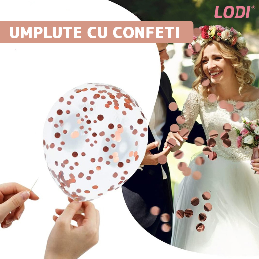 Set 14 Baloane Lodi304, Confeti, pentru Petreceri/Aniversari/Evenimente, Stea/Inima/Rotunde, 3 culori, latex, roze gold