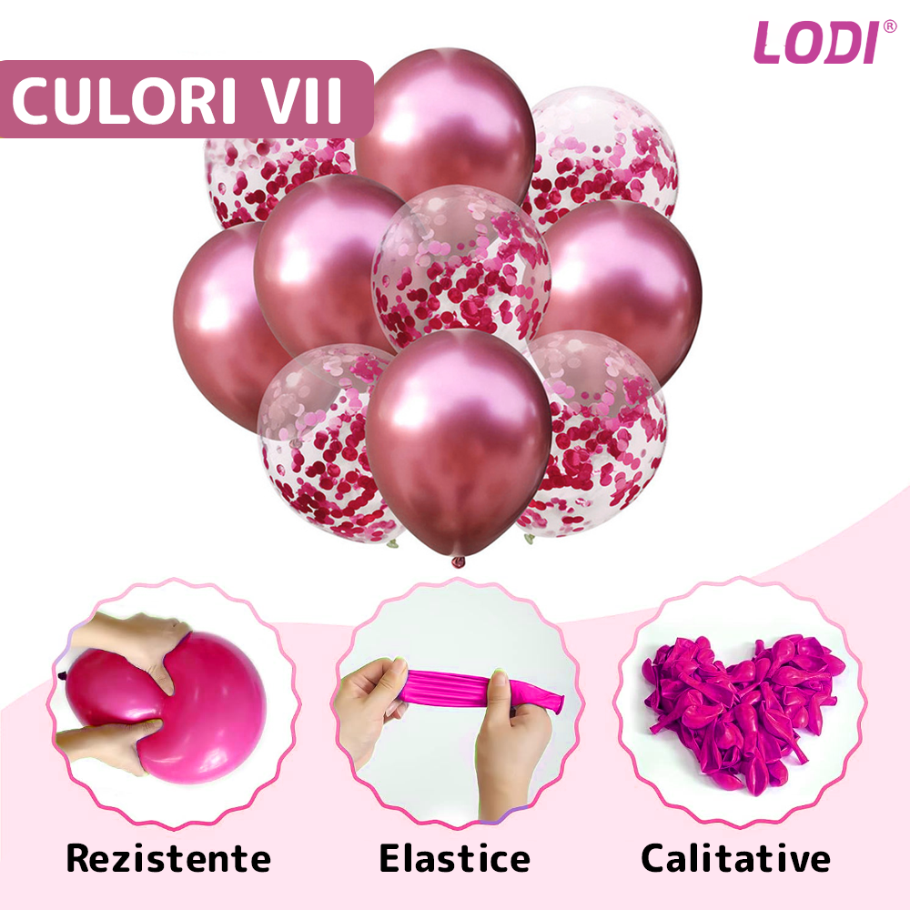 Set 10 Baloane Lodi726, Confeti, pentru Petreceri/Aniversari/Evenimente, o singura dimensiune, 2 culori, latex, roz