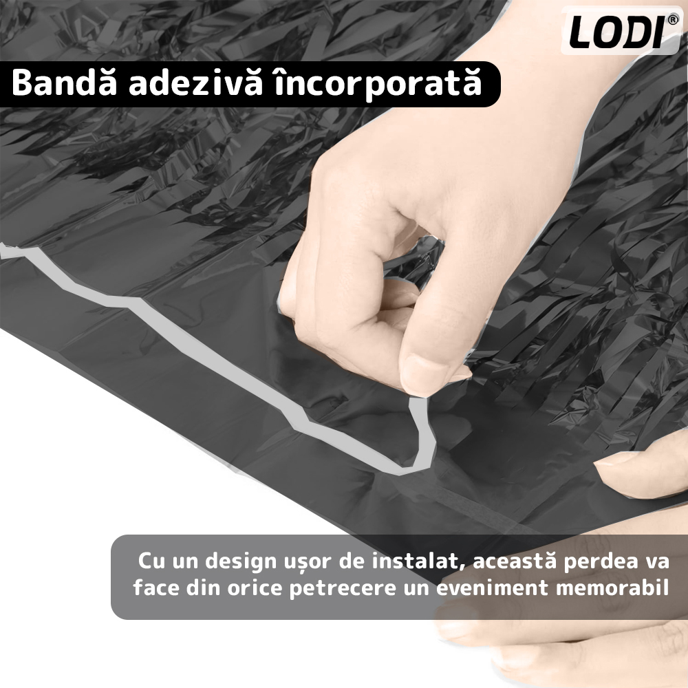 Set 2 bucati Perdea Decorativa Lodi325, din folie negru metalizat, pentru petreceri aniversare