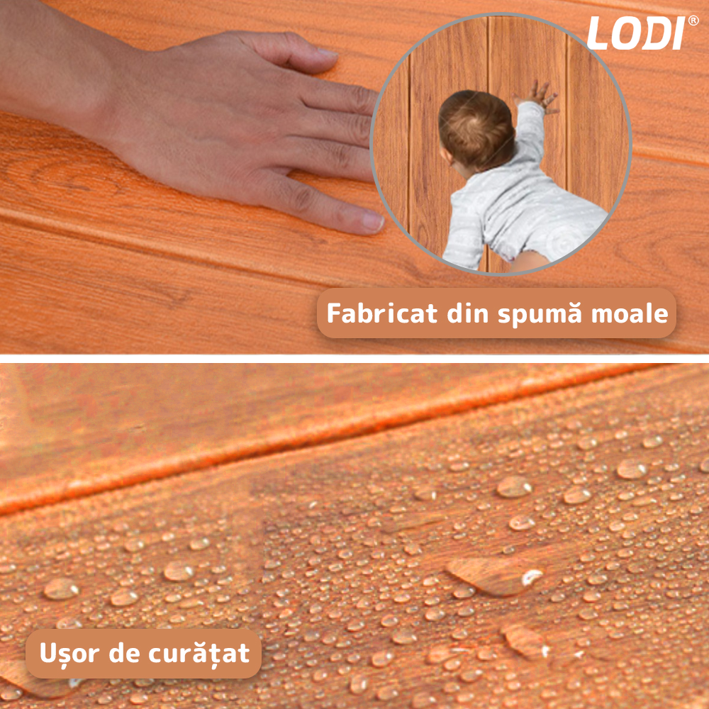 Set Tapet Panou 3D Lodi97, Model Lemn, suprafata acoperire 4.9 mp, autoadeziv, waterproof, usor de montat, design modern, 70x70 cm, portocaliu