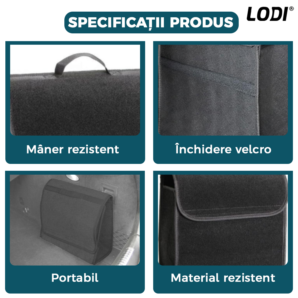 Organizator Auto Portbagaj Lodi295, 1 compartiment, tip geanta, portabil, inchidere velcro, multifunctional, universal, negru