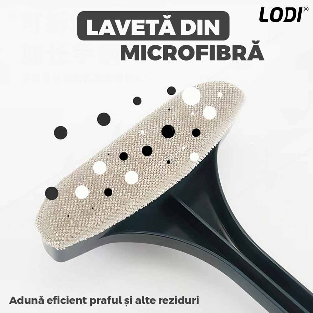 Stergator 2 in 1 Lodi1092, design dual cu laveta si racleta, maner detasabil, curatare si lustruire, ideal pentru toate tipurile de suprafete, gri/galben