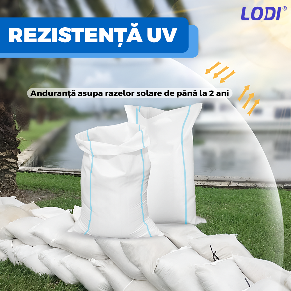 Set 200 de Saci de Rafie Lodi1252, materiale calitative, rezistenta ridicata, capacitate mare, waterproof, universali, 55 x 100 cm, alb/albastru