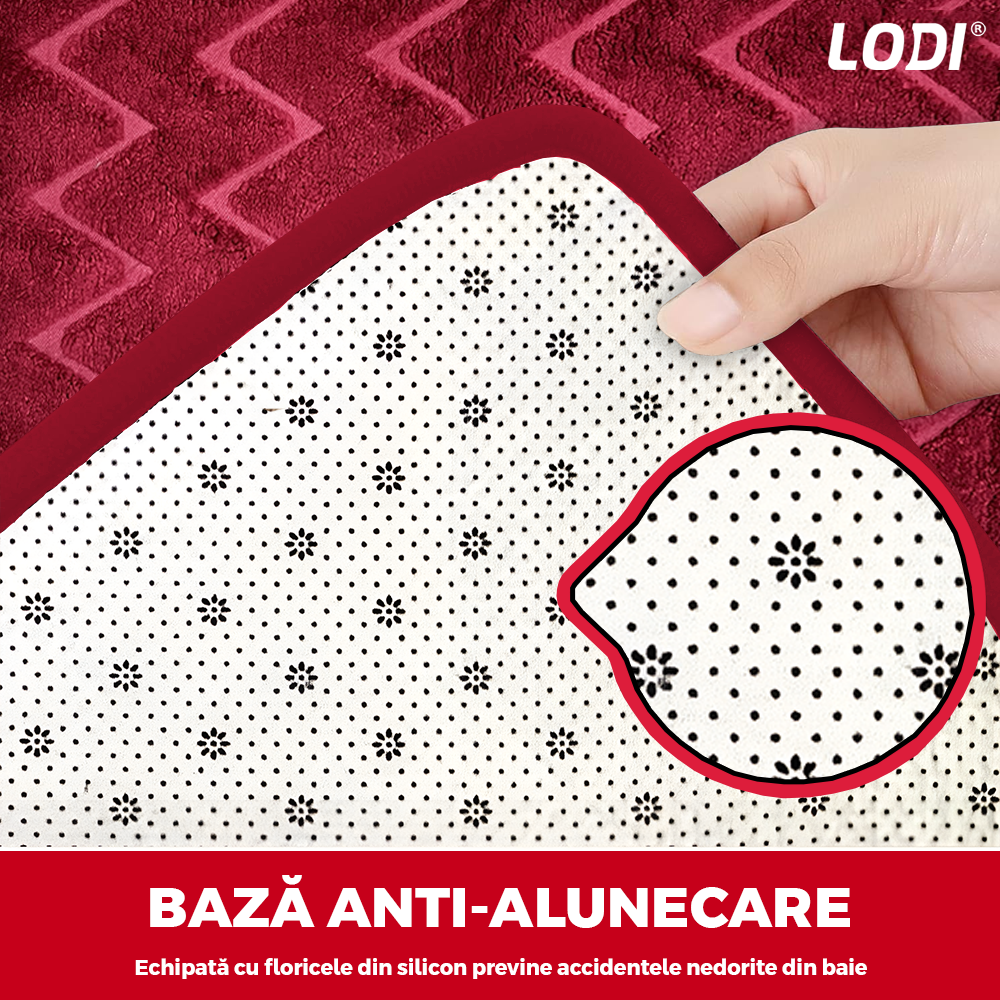Set 2 Covorase de Baie Lodi1018, anti-derapante, material moale, design modern, model romburi, 80x50 & 50x40cm, rosu
