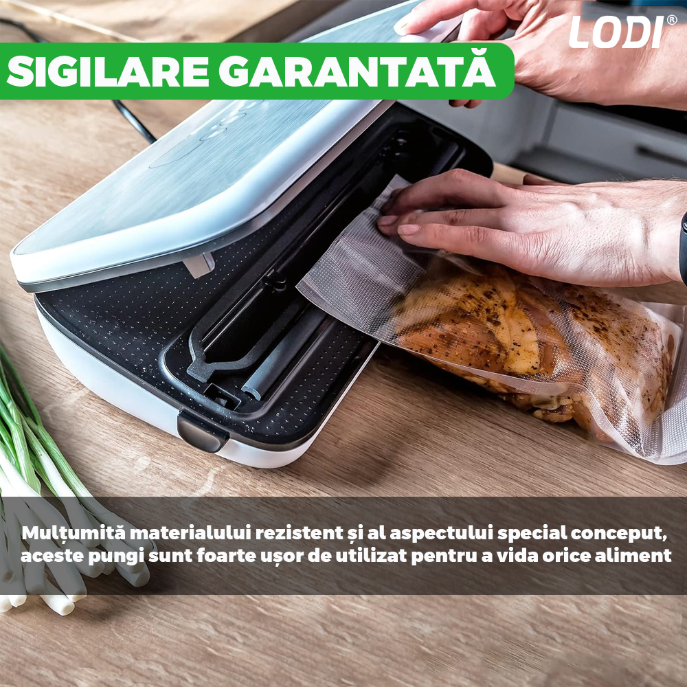 Set de Role Folii pentru Vidat Universale Lodi, 5m x 17cm, compatibile cu orice aparat de vidat, gofrate, reutilizabile, rezistente la caldura, transparente