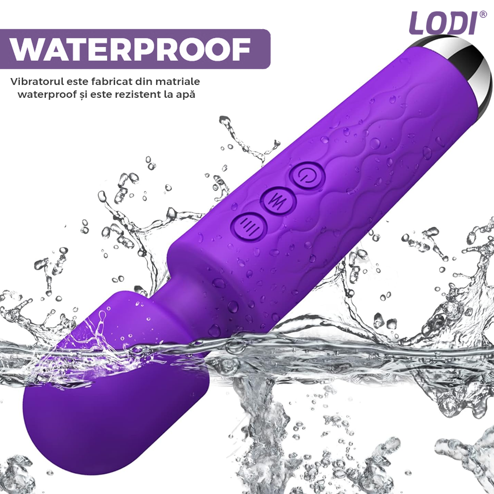 Vibrator Lodi1169, 20 Moduri de Vibratii, waterproof, alimentare USB, portabil, elimina durerile musculare, mov