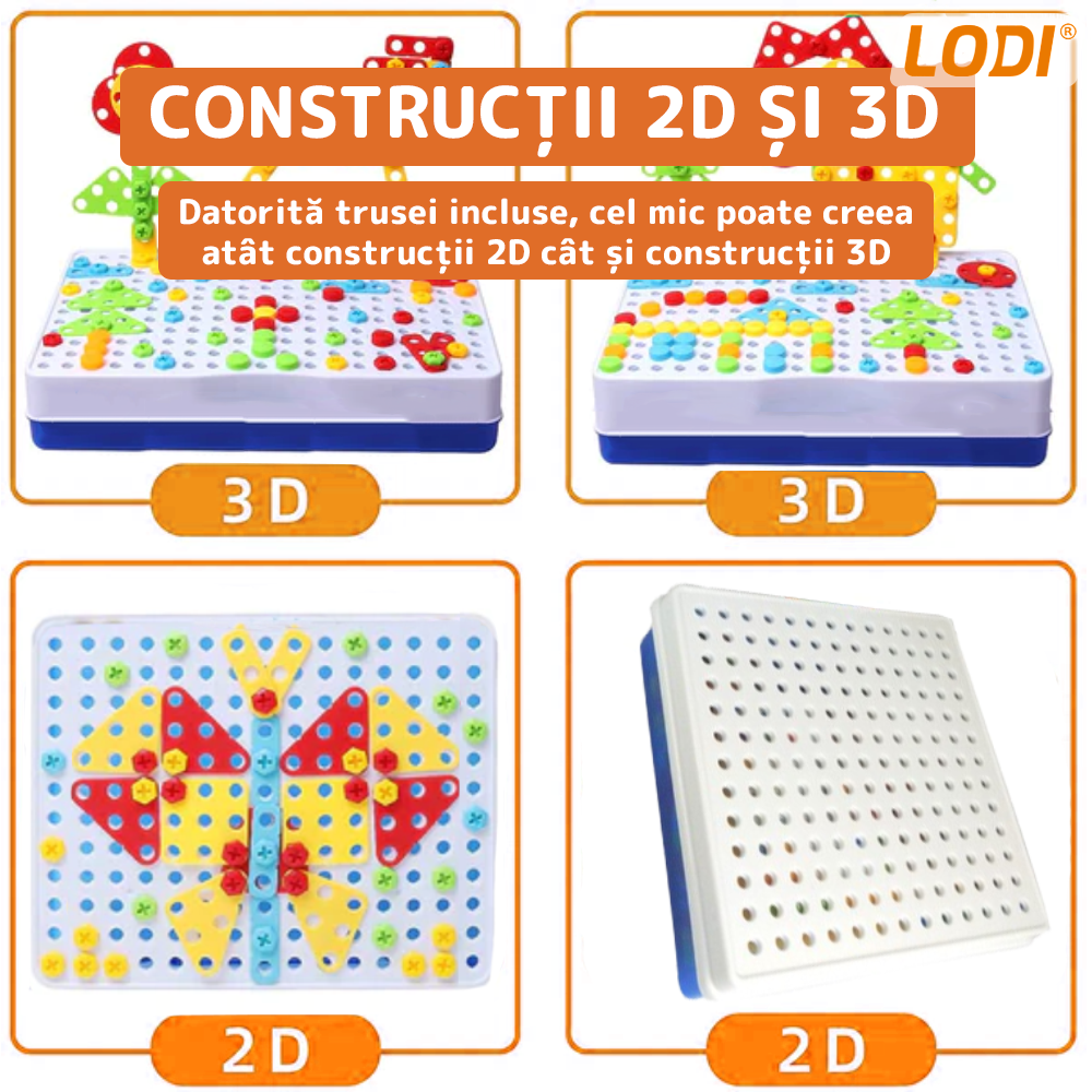 Jucarie Educativa si Interactiva 4in1 Lodi513, 234 piese, unelte pentru inginerie, pentru fete si baieti, manual inclus, puzzle 3D/2D, dezvoltare STEM, montessori, multicolor
