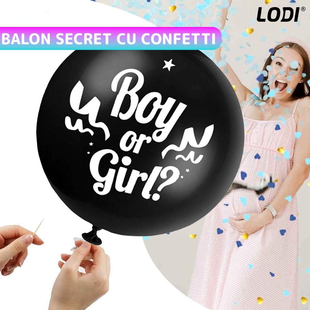 Balon Gender Reveal Lodi1058, pentru Petreceri/Evenimente/Botezuri, confetti in 2 culori, negru