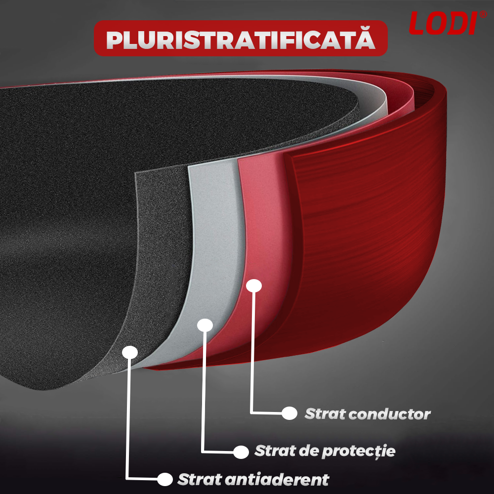 Tigaie Dubla cu Presiune Lodi1216, doua fete, pliabila, pluristratificata, invelis din ceramica, pentru griil sau gatit clasic, rosu/negru