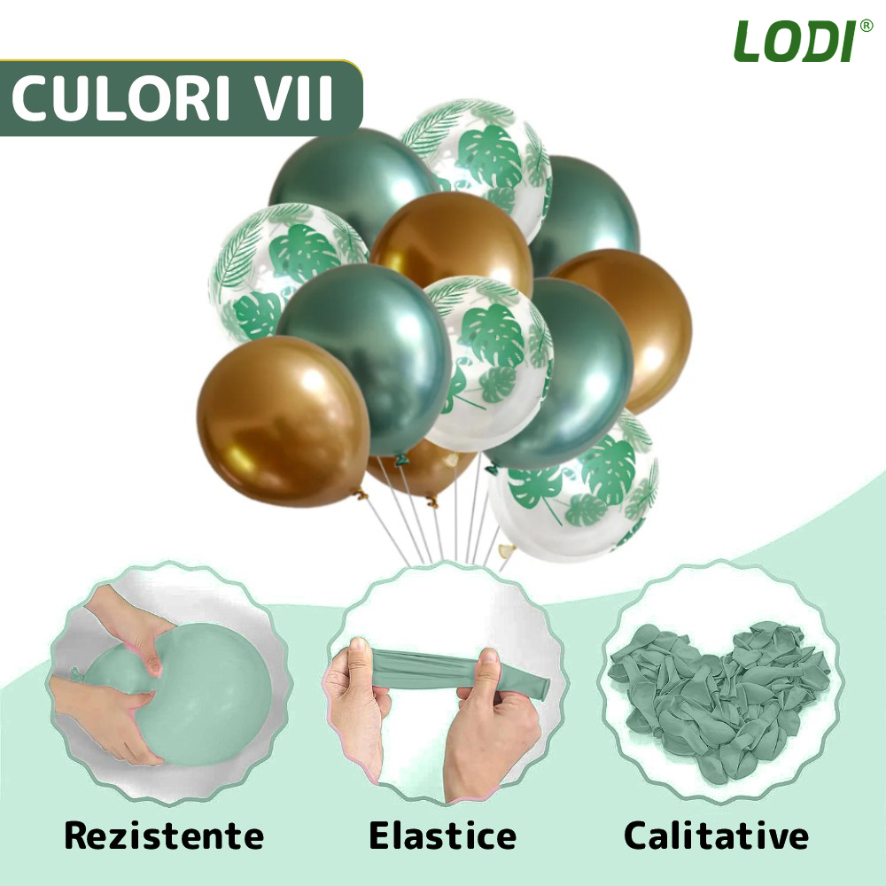 Set 15 Baloane Lodi305, Model Frunze, pentru Petreceri/Aniversari/Evenimente, o singura dimensiune, 3 culori, latex, verde/auriu/transparent