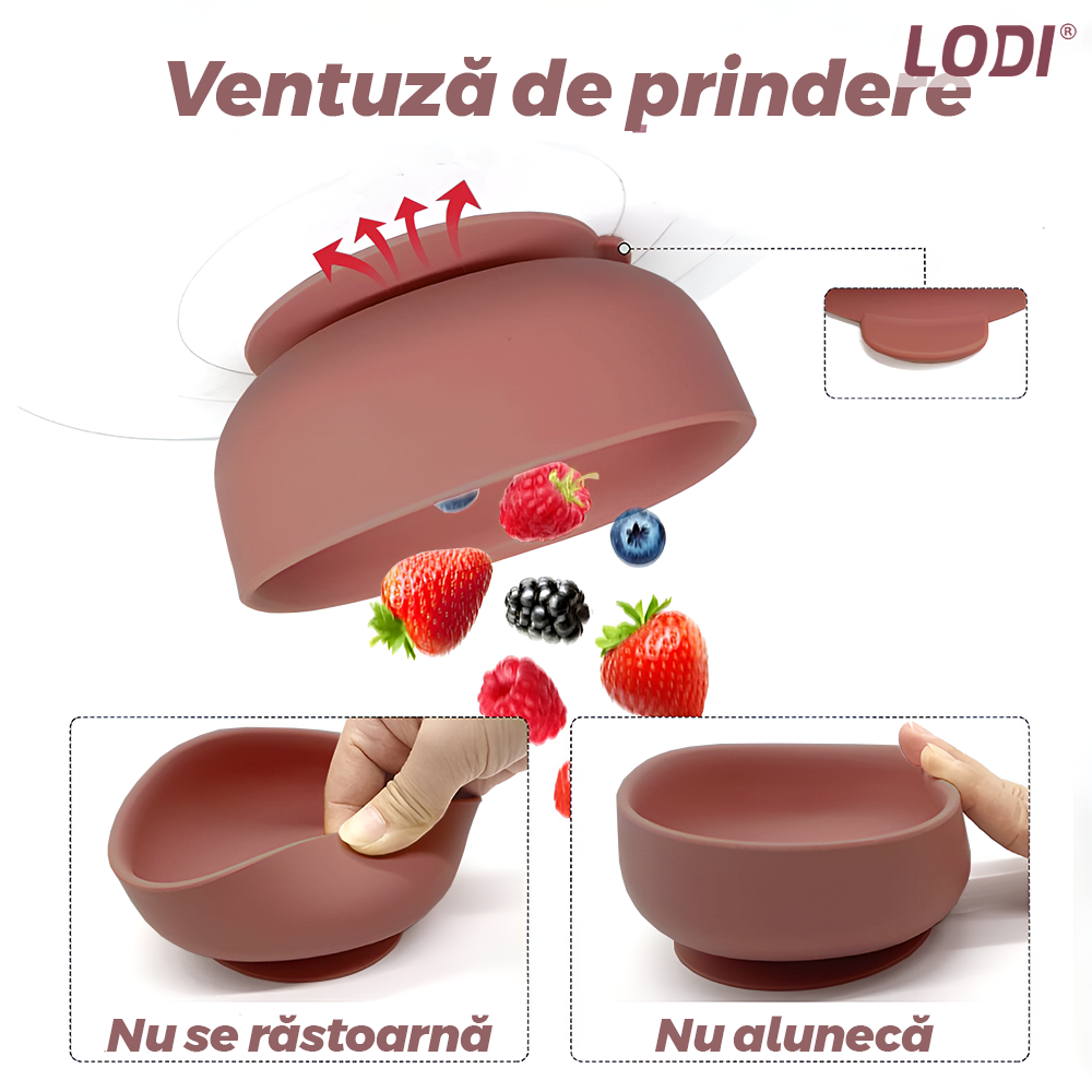Set Hranire Bebeulsi Lodi1007, 6 piese, termorezistente, silicon, fara BPA, pliabile, usor de curatat, roz inchis