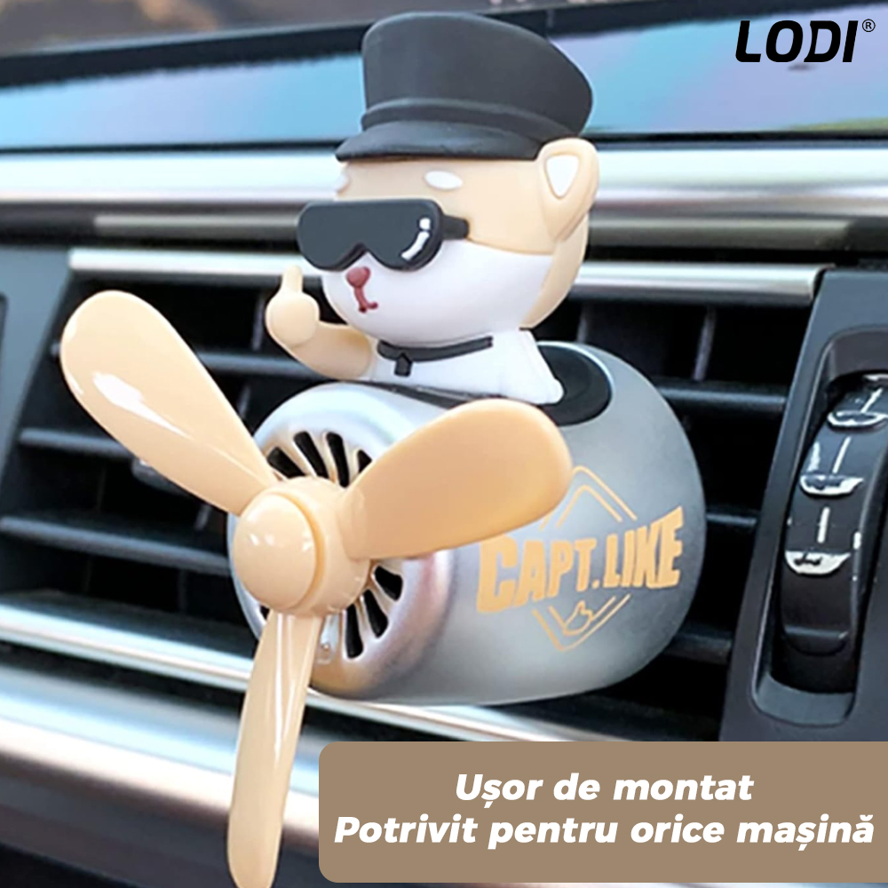 Difuzor Auto Aromaterapie Lodi338 car pilot bear cu palariuta, kit odorizant, 2 arome cu extracte naturale incluse