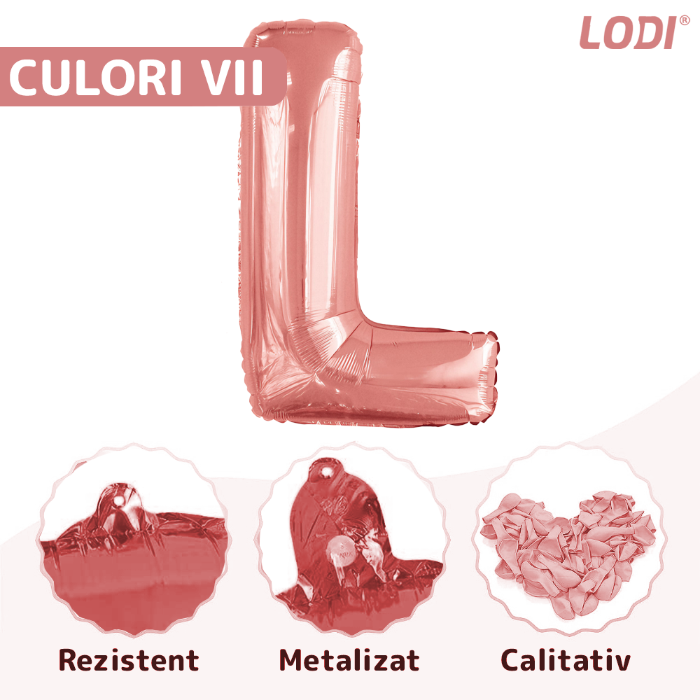 Balon in Forma de Litera L Lodi1472, metalizat, pentru Petreceri/Aniversari/Evenimente, rezistent, folie, rose gold, 40 cm