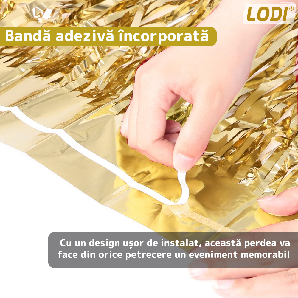 Set 2 Bucati Perdea Decorativa Lodi323, din folie auriu metalizat, pentru petreceri aniversare