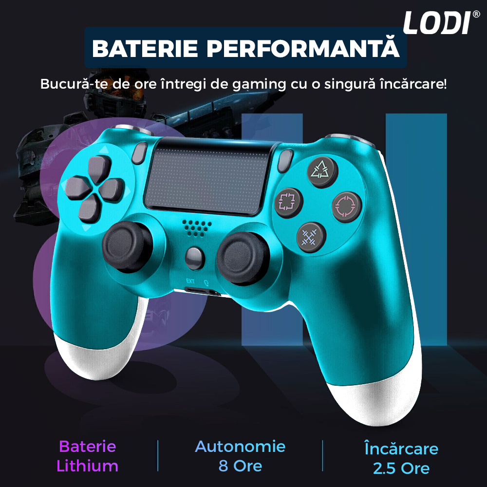 Controller Wireless DoubleShock Lodi1197, compatibil cu PS4, joystick-uri analog, vibratie dubla, baterie performanta, verde