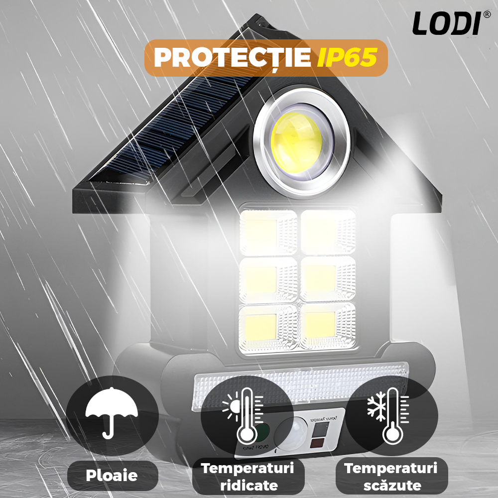 Lampa Solara in Forma de Casa 81 LED-uri Lodi889, senzor de miscare, 3 moduri de iluminare, protectie IP65, Waterproof, exterior, negru